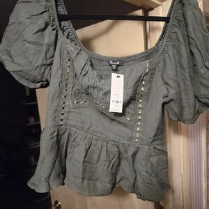Francesca's Collections Sage Green Peasant Blouse